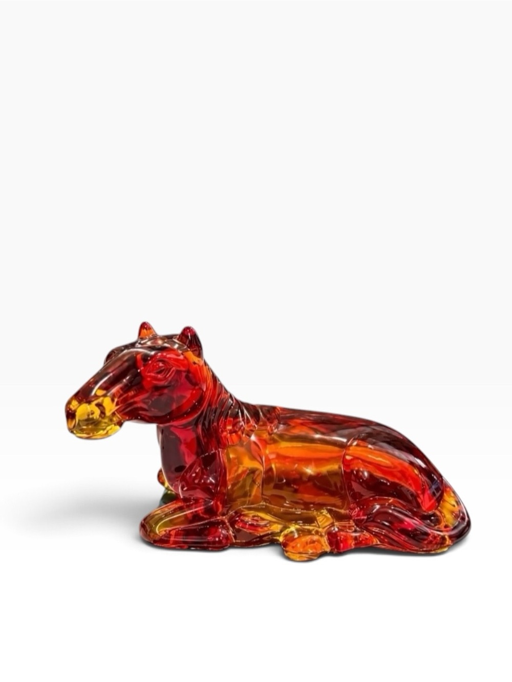RARE Vintage 1968 L.E. Smith Amberina Art Glass Reclining Horse Figurine 9” UV R